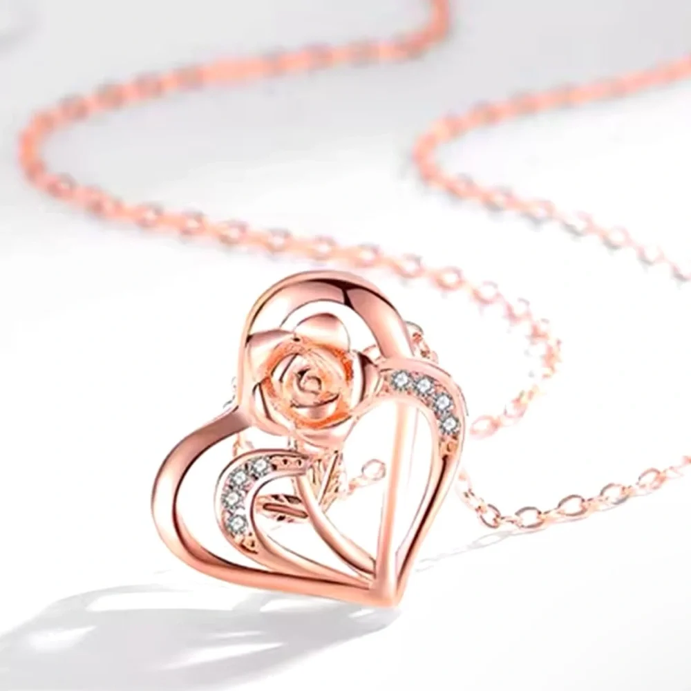 Rose Gold Filled Cubic Zirconia Rose Necklace - Picture 1 of 1